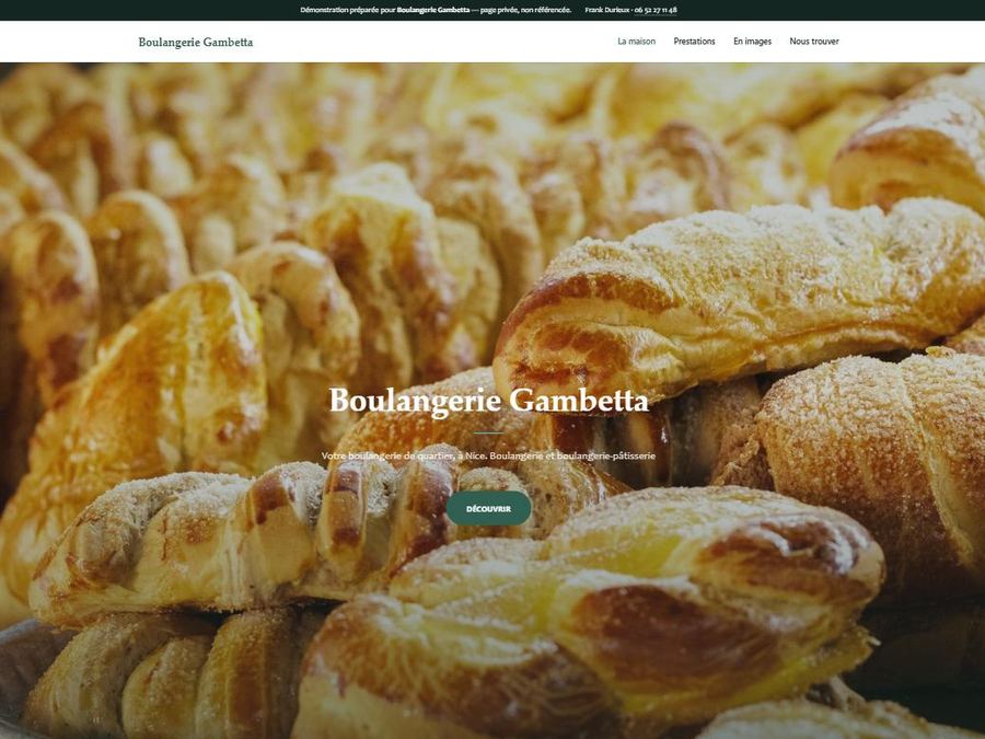 Page d'accueil du site de démonstration Boulangerie Gambetta