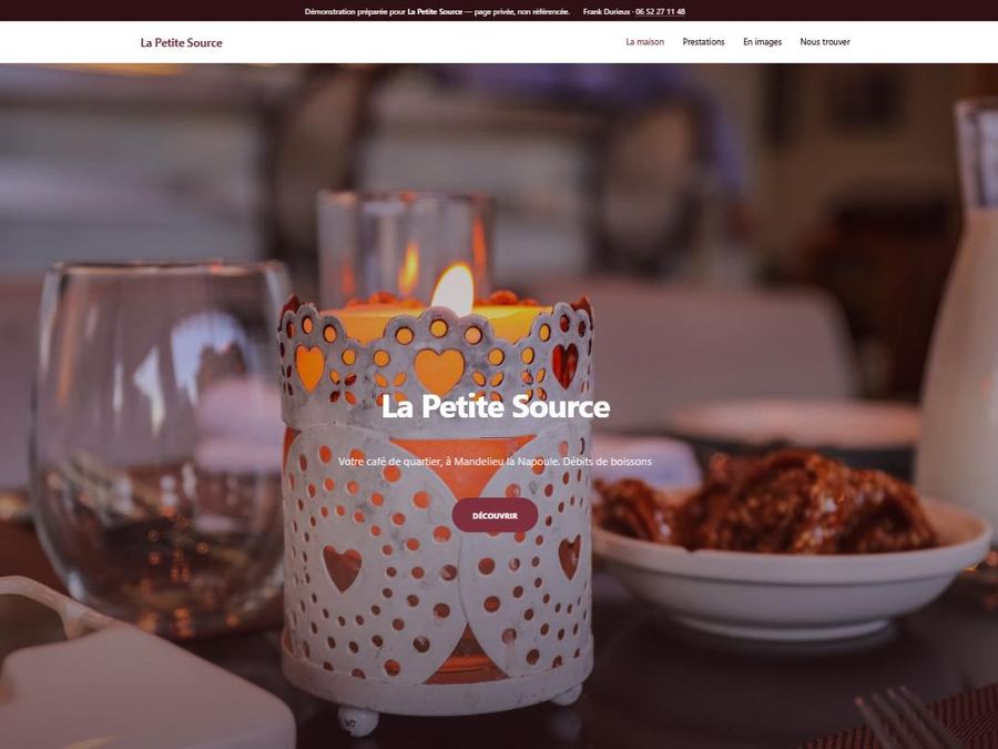 Page d'accueil du site de démonstration La Petite Source